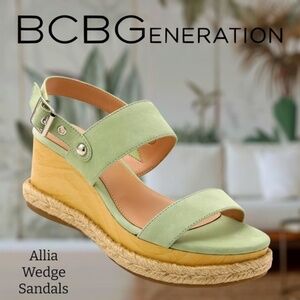 BCBG Allia Wedge Sandals in Reseda Green